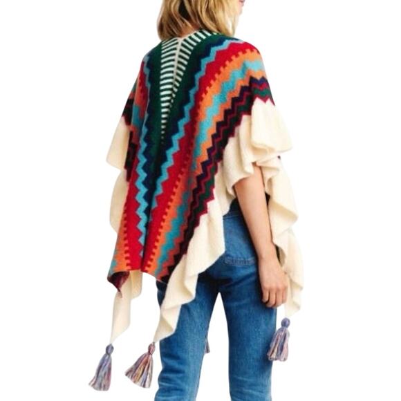 Chevron Soft Knit Poncho / Cape / Cloak / Shawl with Tassels New without Tag - Picture 2 of 6